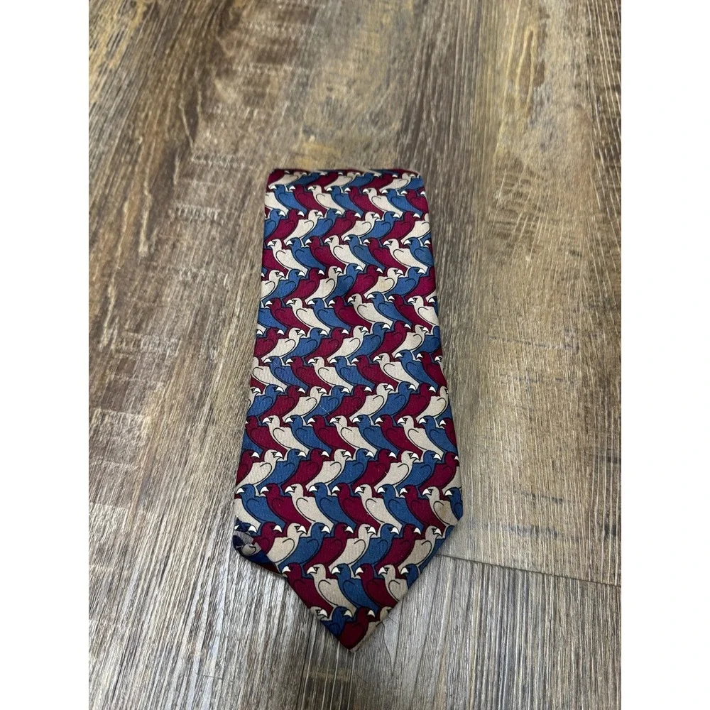 Vintage 1989 MC Escher Bird Tessellation Silk Tie The Boxelder Company Burgundy